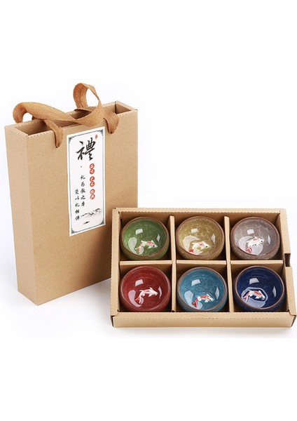 Hediye Paketi Crackle Sır Seyahat Çay Kase Kupa Fincan Teacups Seti 4 Adet 3D Buz Çatlak Vücut Şirketi Açılış Ceramics Suit | Teaware Setleri (Yurt Dışından)