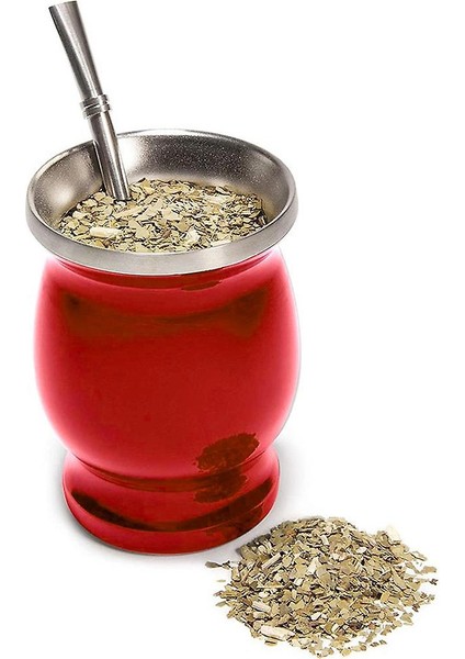 8 Oz Yerba Mate Doğal Kabak Çay Kupası - Kırmızı (Yurt Dışından)