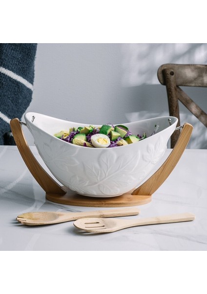 Derin Kase Salata Asılı Seramik ve Bambu Salata Kase ile Standı Dekoratif Beşik Meyve Tepsisi Kaşıkla | Kaseler (Yurt Dışından) fiyatları