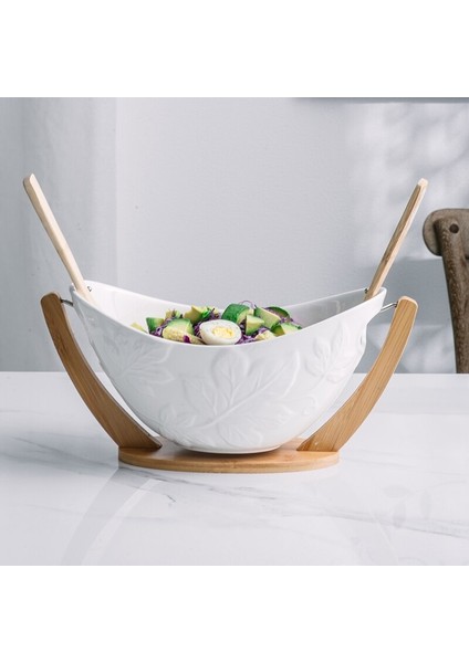 Derin Kase Salata Asılı Seramik ve Bambu Salata Kase ile Standı Dekoratif Beşik Meyve Tepsisi Kaşıkla | Kaseler (Yurt Dışından) modelleri