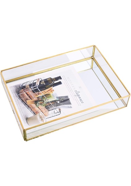 Nordic Retro Depolama Tepsi Altın Dikdörtgen Cam Makyaj Organizatör Tatlı Plaka Takı Ekran Ev Mutfak Dekor Tepsileri | Depolama Tepsileri (Yurt Dışından)