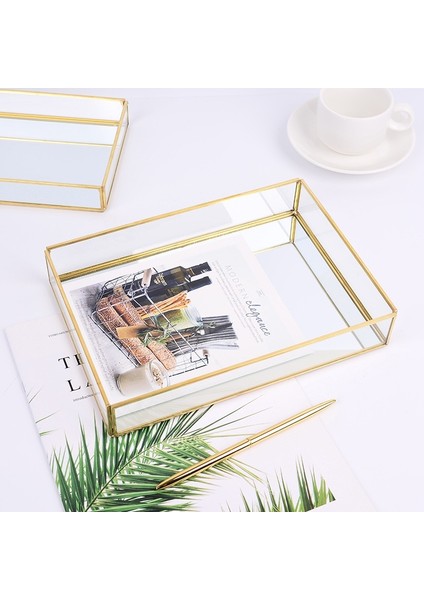 Nordic Retro Depolama Tepsi Altın Dikdörtgen Cam Makyaj Organizatör Tatlı Plaka Takı Ekran Ev Mutfak Dekor Tepsileri | Depolama Tepsileri (Yurt Dışından) fırsatları