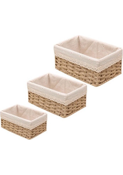 3 Adet El Dokuma Rattan Depolama Sepeti Taklit Rattan Masaüstü Çay Masası Aperatifler Sundries Kozmetik Saklama Kutusu Mutfak Aletleri | Çanta ve sepet (Yurt Dışından)