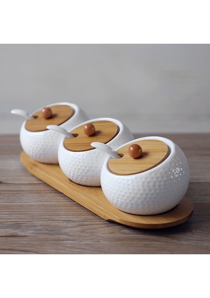 Seramik Çeşni Depolama Kavanoz Evi Baharat Pot Bambu Tepsi Baharat Kavanoz Soya Sosu Kutusu Tuz Şekeri Can Kitchen Organizatör Araçları | Şişeler, Kavanozlar ve kutular (Yurt Dışından)