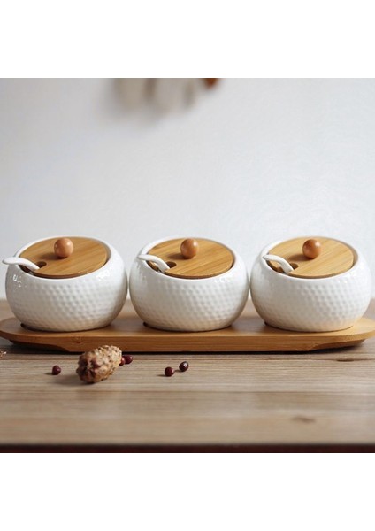 Seramik Çeşni Depolama Kavanoz Evi Baharat Pot Bambu Tepsi Baharat Kavanoz Soya Sosu Kutusu Tuz Şekeri Can Kitchen Organizatör Araçları | Şişeler, Kavanozlar ve kutular (Yurt Dışından)