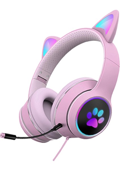 Kablolu Kulaklık Rgb Işık Oyun Kulaklıklar Pc Çocuklar Hediye Gürültü Azaltma Pembe (Yurt Dışından)