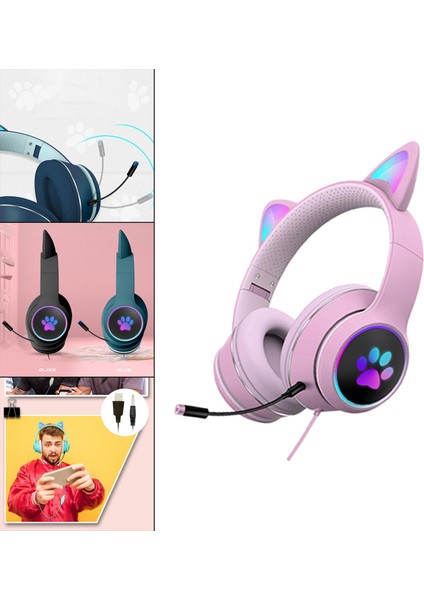 Kablolu Kulaklık Rgb Işık Oyun Kulaklıklar Pc Çocuklar Hediye Gürültü Azaltma Pembe (Yurt Dışından) fırsatları