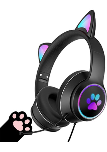 Kedi Kulağı Kablolu Aşırı Kulak Kulaklık Katlanabilir Surround Ses Rgb Işık Telefonlar Için Siyah (Yurt Dışından) fırsatları