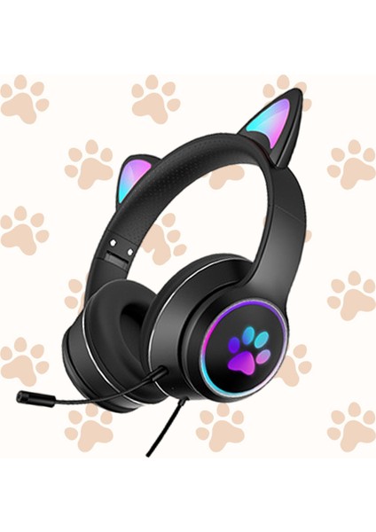 Kedi Kulağı Kablolu Aşırı Kulak Kulaklık Katlanabilir Surround Ses Rgb Işık Telefonlar Için Siyah (Yurt Dışından) indirimleri