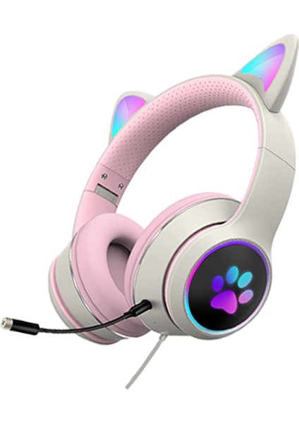 Kablolu Kulaklık Bas Stereo Rgb Işık Kulaklıklar Tablet Pc Gürültü Iptal Gri (Yurt Dışından)