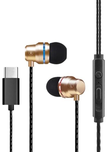 Usb C Kulaklıklar Kablolu Kulak Içi Hifi Earbuds Mic İle Büyük Uyumluluk Altın (Yurt Dışından)