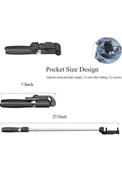 Selfie Sopa Tripod, Bluetooth Siyah Ile Taşınabilir Uzatılabilir Selfie Sopa (Yurt Dışından) modelleri