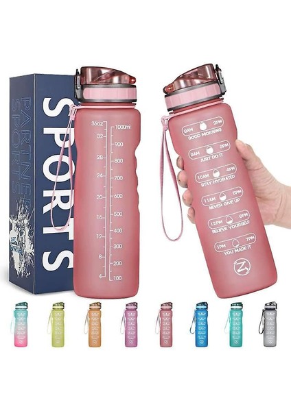 (Gül Pembe) Motivasyonel Su Şişesi Zaman Işaretleyici Ile, Sızdırmaz Spor Su Şişesi Bpa Ücretsiz, Meyve Su Şişesi Spor 1 Litre (Yurt Dışından)