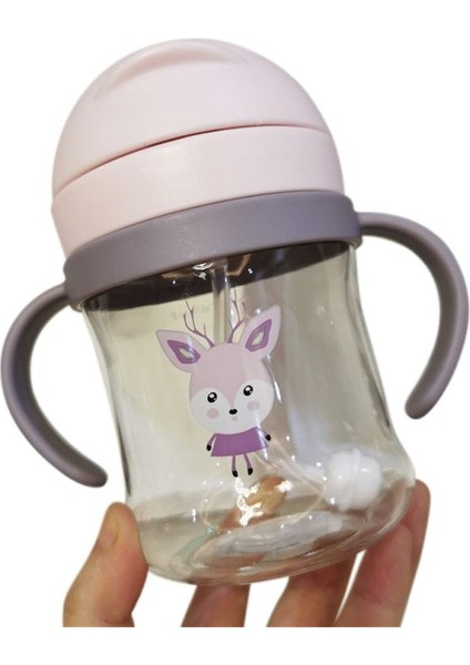 300 ml Çocuk Karikatür Bebek Ölçekli Saman Fincan Anti Boğulma Bebek Kolu Dayanıklı Düşen Su Şişesi Top Öğrenme Içki Bardağı | Bardak (Pembe) (Yurt Dışından)
