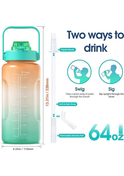 Yarım Galon Su Şişesi ile Zaman Işaretleyici ve saman 64 Oz Bpa Ücretsiz Büyük Motive Edici Spor Su Şişesi Sızdırmaz | Spor Şişeleri (Yurt Dışından) modelleri