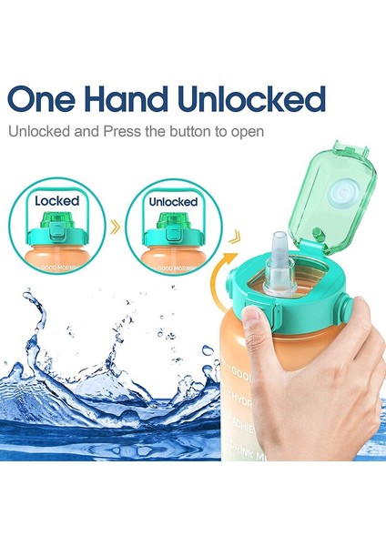 Yarım Galon Su Şişesi ile Zaman Işaretleyici ve saman 64 Oz Bpa Ücretsiz Büyük Motive Edici Spor Su Şişesi Sızdırmaz | Spor Şişeleri (Yurt Dışından) fırsatları