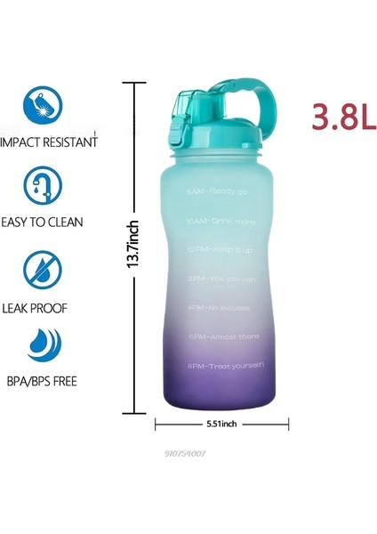 3.8 Liter Su Şişesi Bpa Ücretsiz Büyük Ilham Spor Su Şişesi Sızdırmaz Sızdırmaz | Spor Şişeleri (Yurt Dışından)