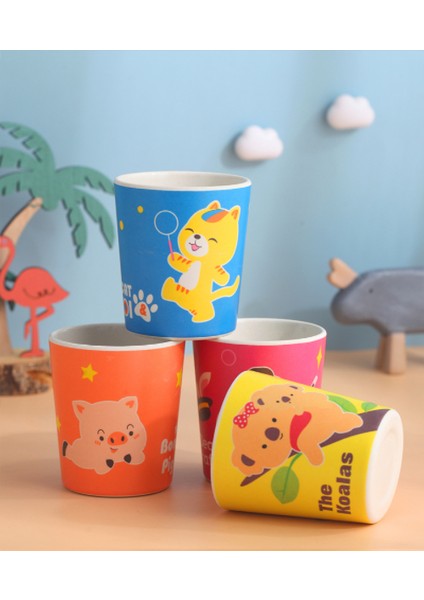 4 Adet Çocuk Bardak Seti Doğal Bambu Elyaf Bebek Fincan Yürüyor Su Takım Elbise Karikatür Hayvan Sevimli Yaratıcı Çocuk Kupası Günlük Kullanım Kupası | Kupalar (B Set B) (Yurt Dışından)