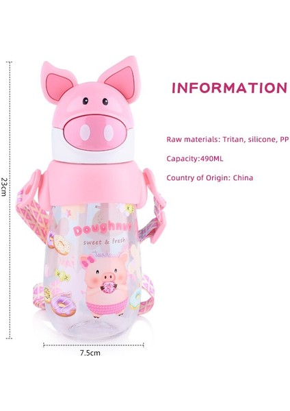 Çocuk Su Isıtıcısı 490 ml Saman Çocuk Kupası ile Bpa Ücretsiz Karikatür Sevimli Bebek Şişesi Taşınabilir Sızdırmaz Tritan Su Süt Kupası | Kupalar (Pembe) (Yurt Dışından)