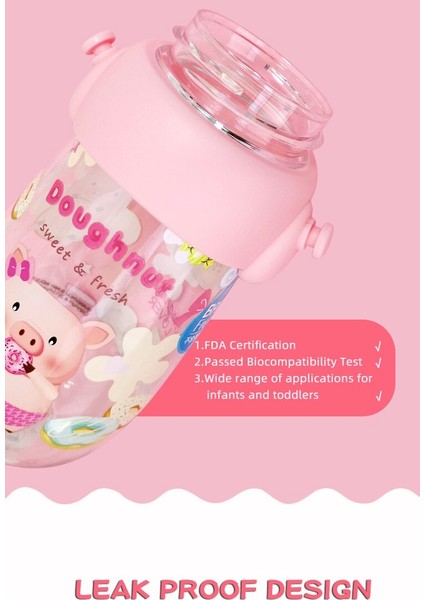 Çocuk Su Isıtıcısı 490 ml Saman Çocuk Kupası ile Bpa Ücretsiz Karikatür Sevimli Bebek Şişesi Taşınabilir Sızdırmaz Tritan Su Süt Kupası | Kupalar (Pembe) (Yurt Dışından)