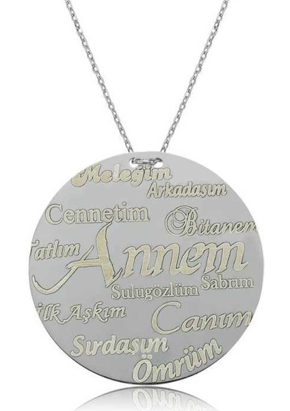 Gümüş Annem Yazılı Plakalı Bayan Kolye
