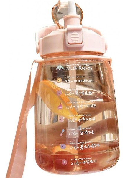 1.6l Shap ile Büyük Su Şişesi, Çocuk Sevimli Plastik Su Şişesi (Pembe) (Yurt Dışından)