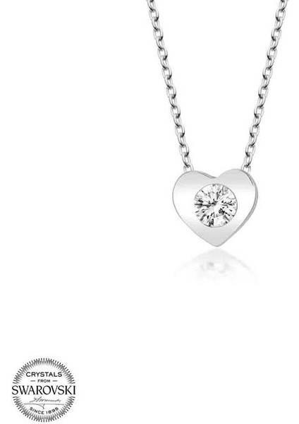Swarovski Taşlı Gümüş Kalp Bayan Kolye