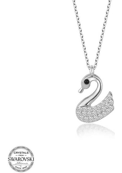 Swarovski Taşlı Gümüş Kuğu Bayan Kolye