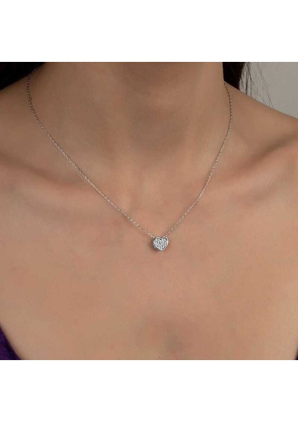 Swarovski Taşlı Gümüş Kalp Bayan Kolye