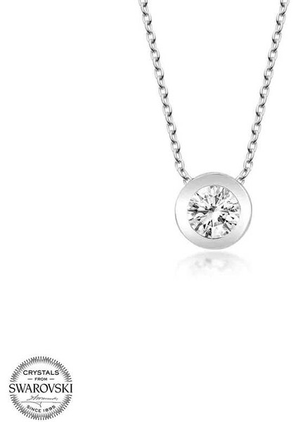 Swarovski Taşlı Gümüş Çember Tektaş Bayan Kolye