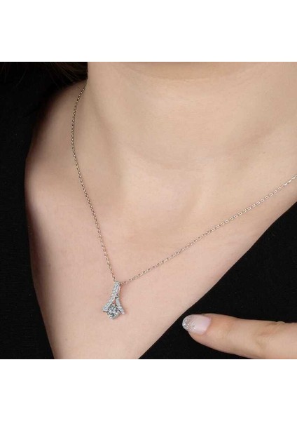 Swarovski Taşlı Gümüş Tektaş Bayan Kolye