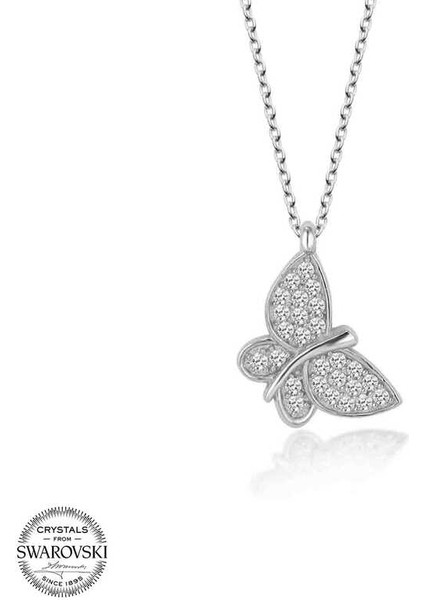 Swarovski Taşlı Gümüş Kelebek Bayan Kolye