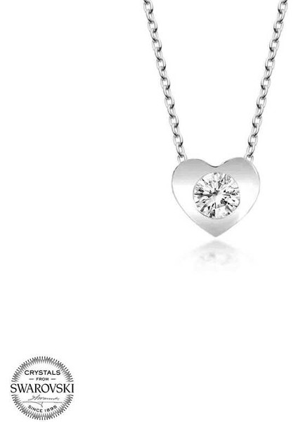 Swarovski Taşlı Gümüş Kalp Bayan Kolye