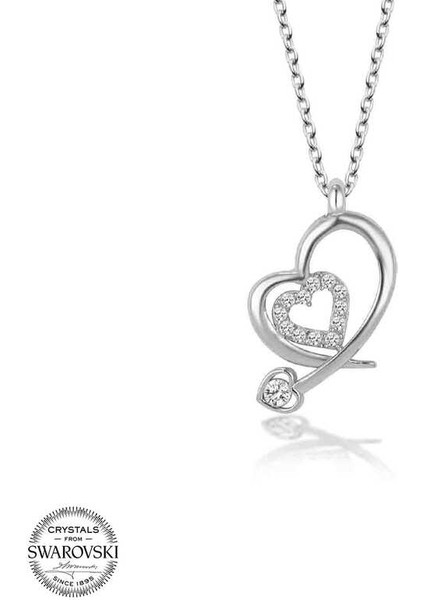 Swarovski Taşlı Gümüş Kalp Bayan Kolye