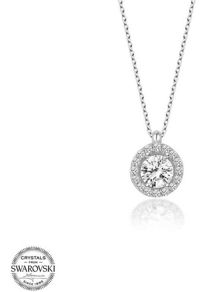 Swarovski Taşlı Gümüş Tektaş Bayan Kolye