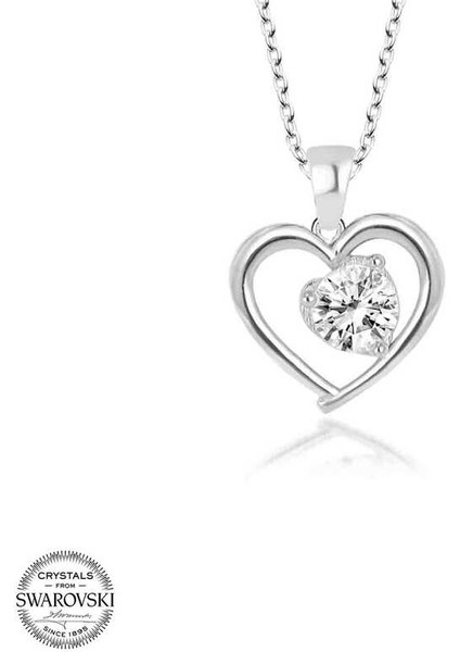 Swarovski Taşlı Gümüş Kalp Bayan Kolye