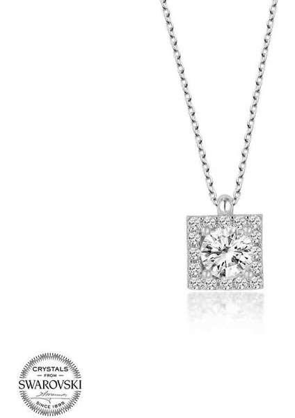 Swarovski Taşlı Gümüş Tektaş Bayan Kolye