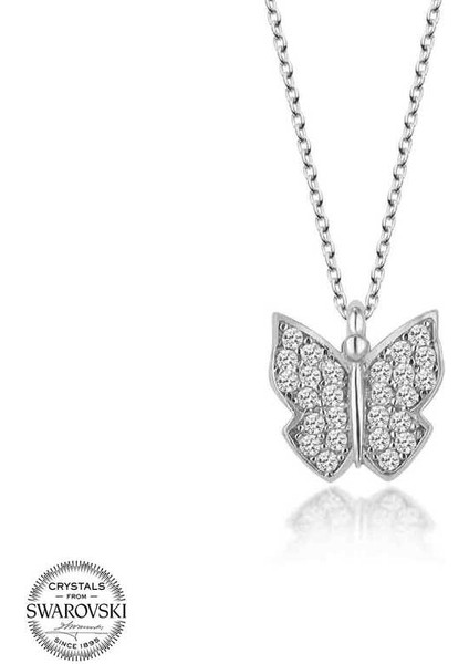 Swarovski Taşlı Gümüş Kelebek Kolye
