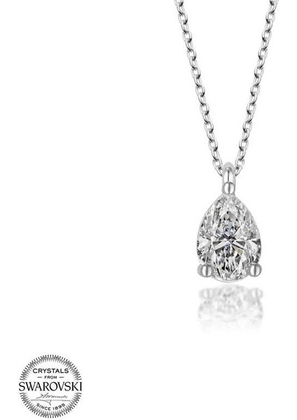 Swarovski Taşlı Gümüş Damla Tektaş Bayan Kolye
