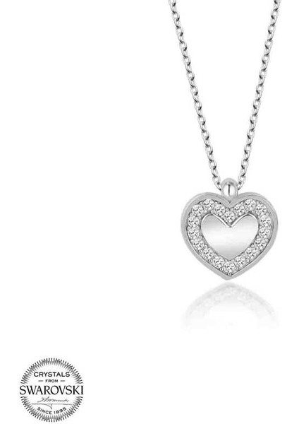 Swarovski Taşlı Gümüş Kalp Bayan Kolye