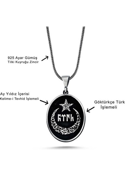 Gümüş Ay Yıldız Içerisi Göktürkçe Türk Yazılı Erkek Kolye fiyatları