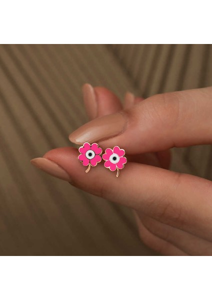 ​gümüş Fosforlu Pembe Yonca Küpe