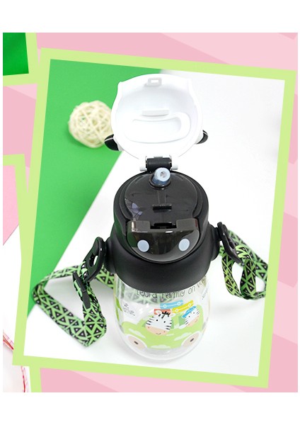 Çocuk Su Isıtıcısı 490 ml Saman Çocuk Fincan Bpa ile Ücretsiz Karikatür Sevimli Bebek Şişe Taşınabilir Sızdırmaz Tritan Su Sütü Bardağı | Bardak (Siyah) (Yurt Dışından)