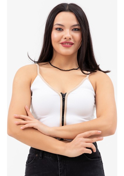 Fermuarlı Crop Atlet