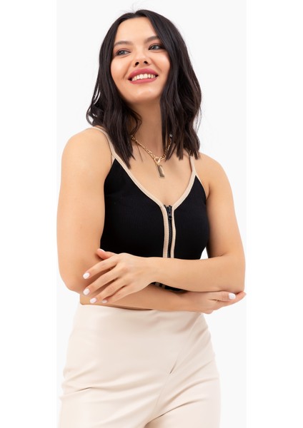 Fermuarlı Crop Atlet