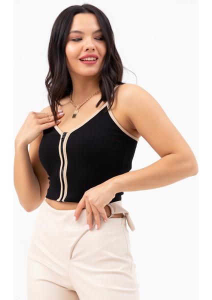 Fermuarlı Crop Atlet