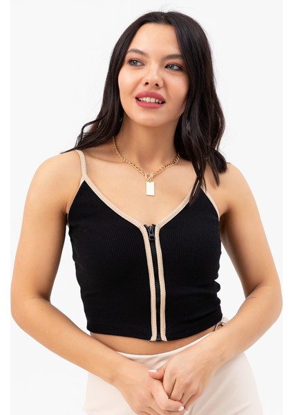 Fermuarlı Crop Atlet