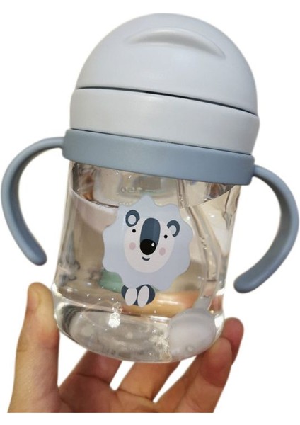 300 ml Çocuk Karikatür Bebek Ölçeği Saman Fincan Anti Boğulma Bebek Kolu Dayanıklı Düşen Su Şişesi Top Öğrenme Içecek Kupası | Kupalar (Mavi) (Yurt Dışından)