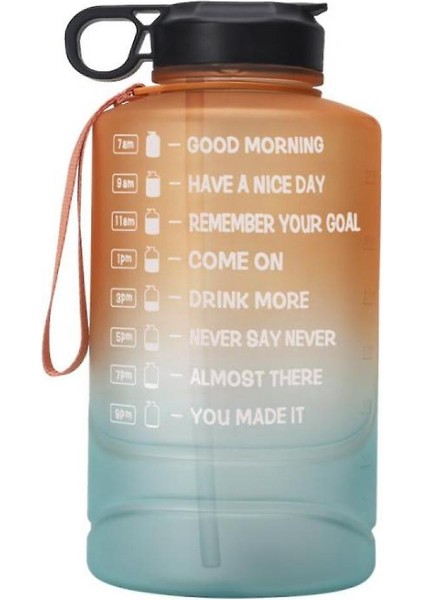 2.2l Motivasyonel Su Şişesi Geniş Ağız, Taşınabilir Degrade Spor Şişesi (Turuncu Yeşil) (Yurt Dışından)