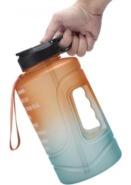 2.2l Motivasyonel Su Şişesi Geniş Ağız, Taşınabilir Degrade Spor Şişesi (Turuncu Yeşil) (Yurt Dışından) modelleri